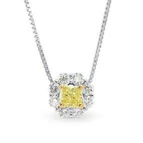 18CT White Gold Fancy Yellow Radiant Diamond Halo Pendant