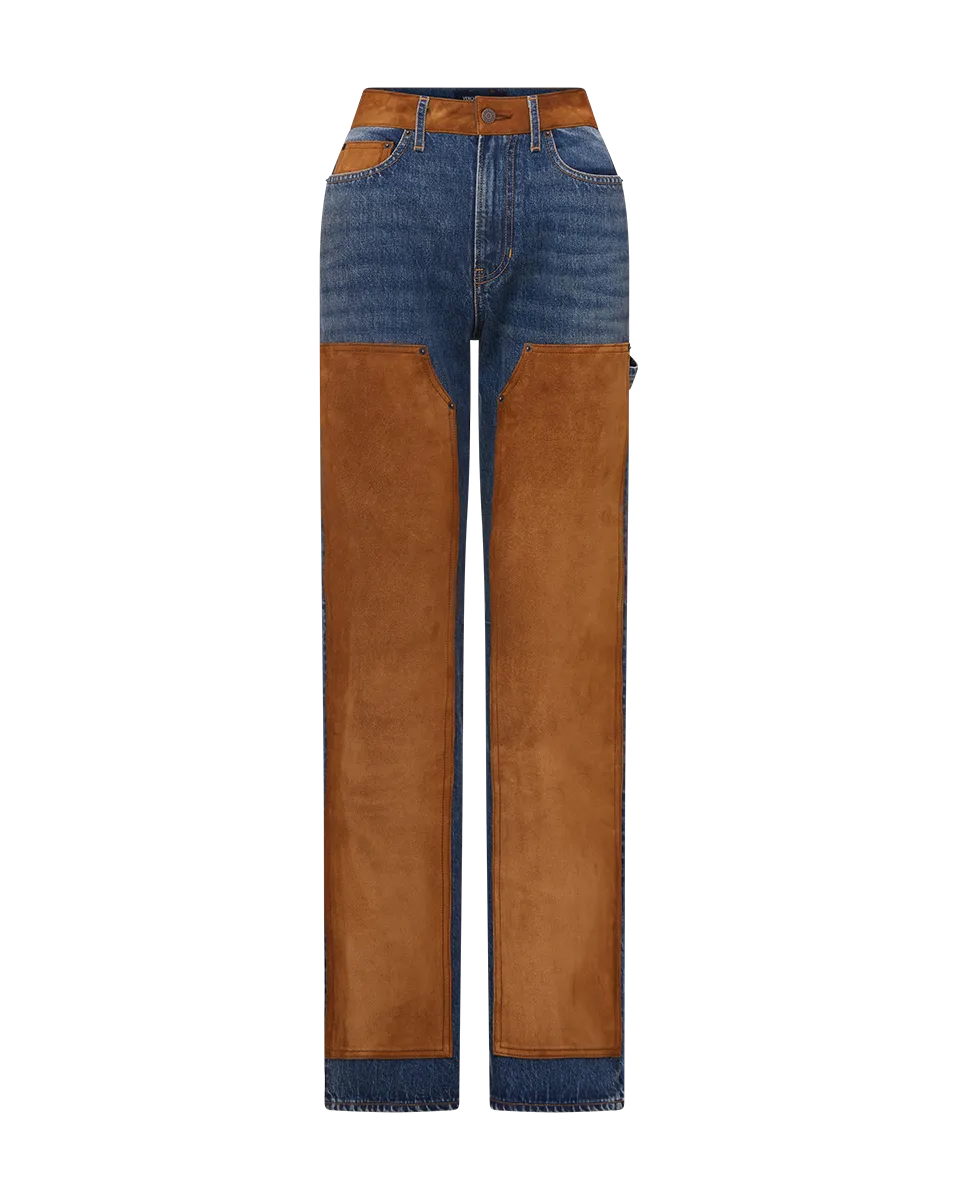 Dylan Suede-Patchwork Straight-Leg Jean