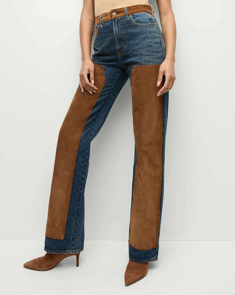 Dylan Suede-Patchwork Straight-Leg Jean