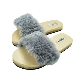 Gray Sheep Fur Slide - Espadrille Flat Slide Sandals