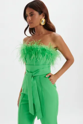 LUCINDA Feather Bandeau Fit And Flare Jumpsuit In Apple Green