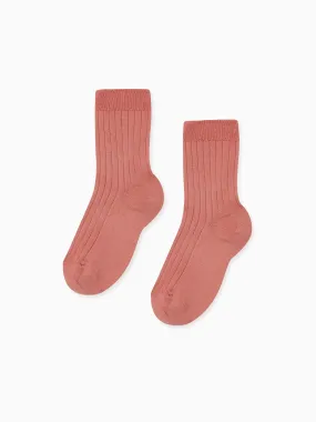 Terracotta Ribbed Short Kids Socks